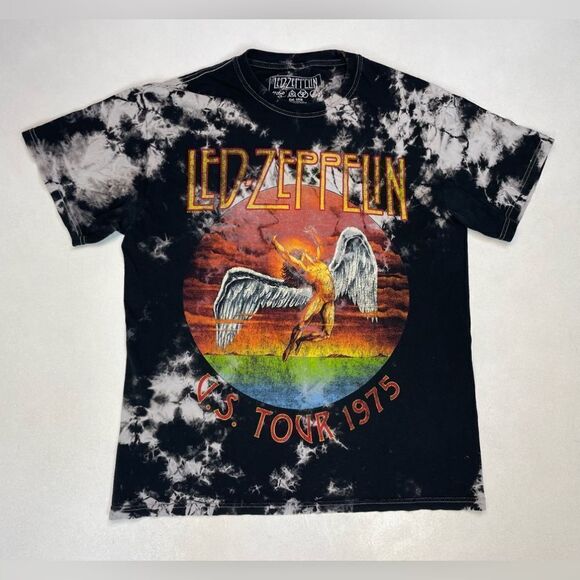 Led Zeppelin US Tour 1977 Retro Graphic T-shirt Women Small Black Tie Dye Music - Picture 1 of 5